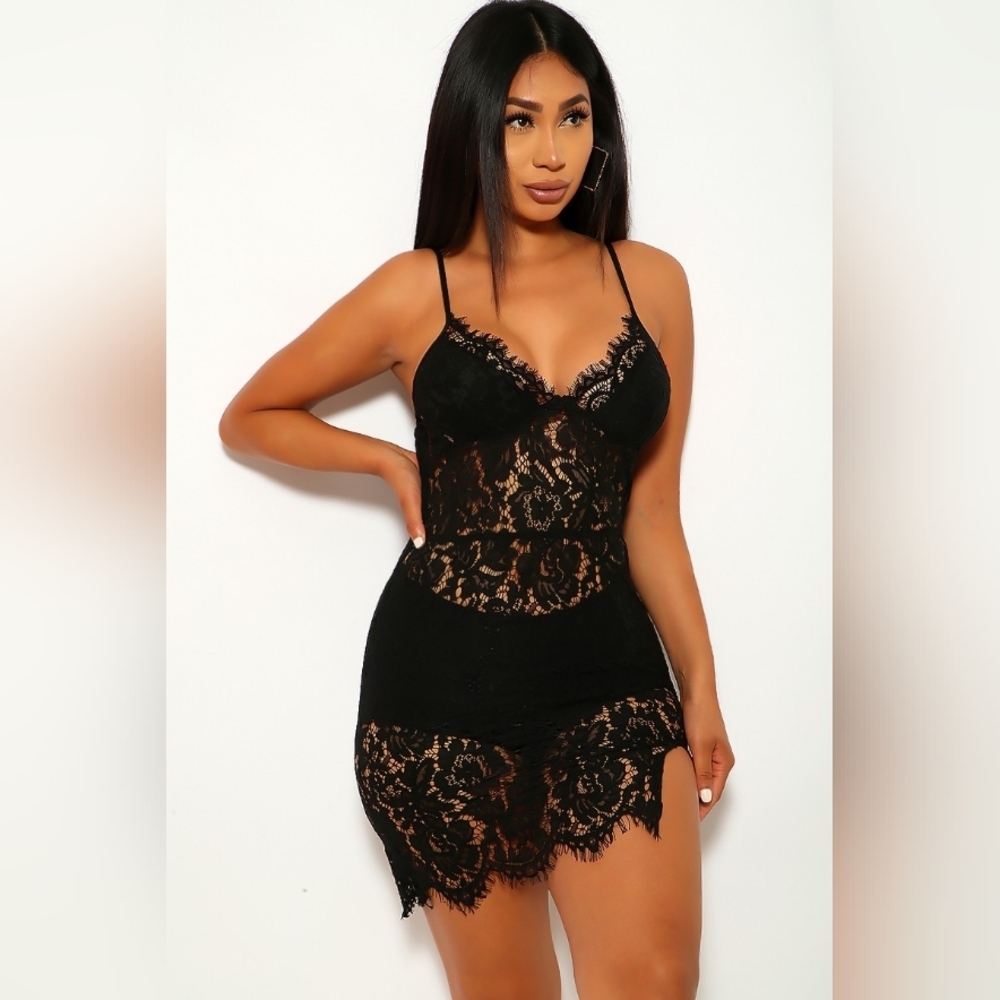 NEW! Chic Black Lace Slip Dress